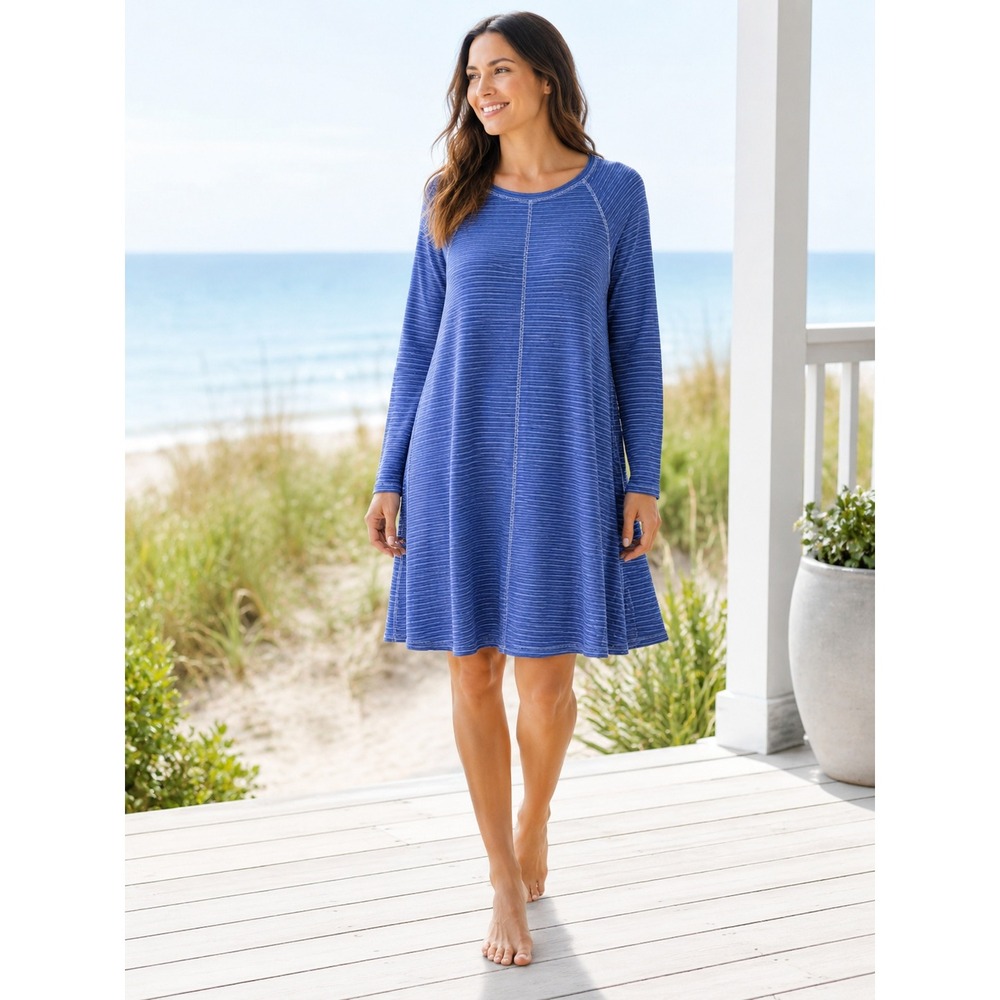 J.Jill Long Sleeve Knit Shirt Dress Sz XS Blue Striped Stretch Pullover Tunic